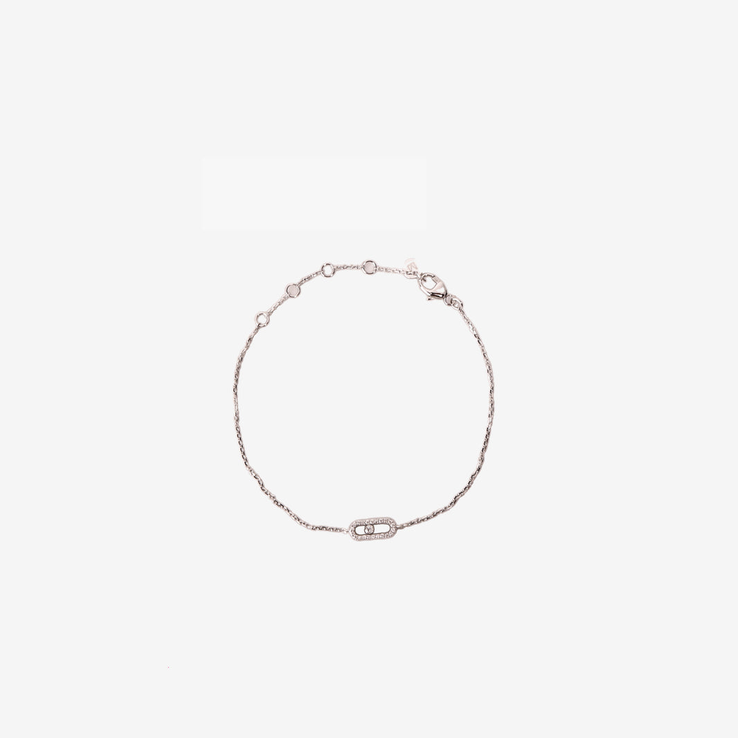 Messika Move Uno Mini Pavé Bracelet in 18K White Gold with Snaplink Clasp