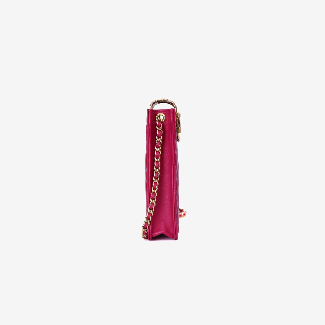 Chanel Matelassé Phone Holder Chain Bag in Pink Lambskin with Gold Hardware