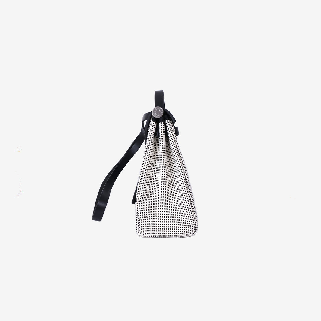 Hermès Herbag Zip 31 in Black/White Quadrille Canvas and Vache Hunter Leather with Palladium-Plated Hardware