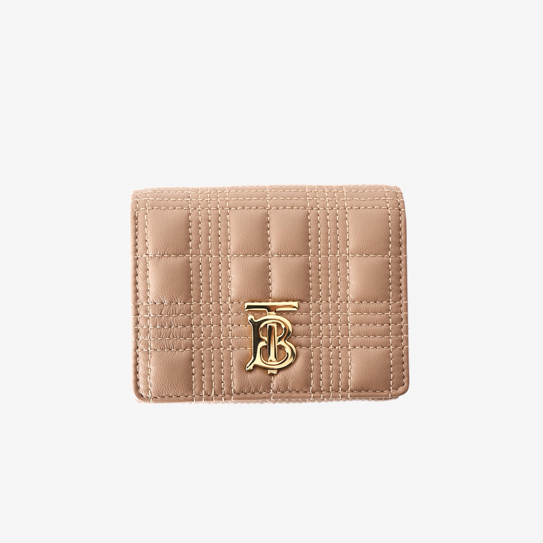 Burberry Trifold Wallet in Beige Quilted Sheepskin Leather with Gold Hardware