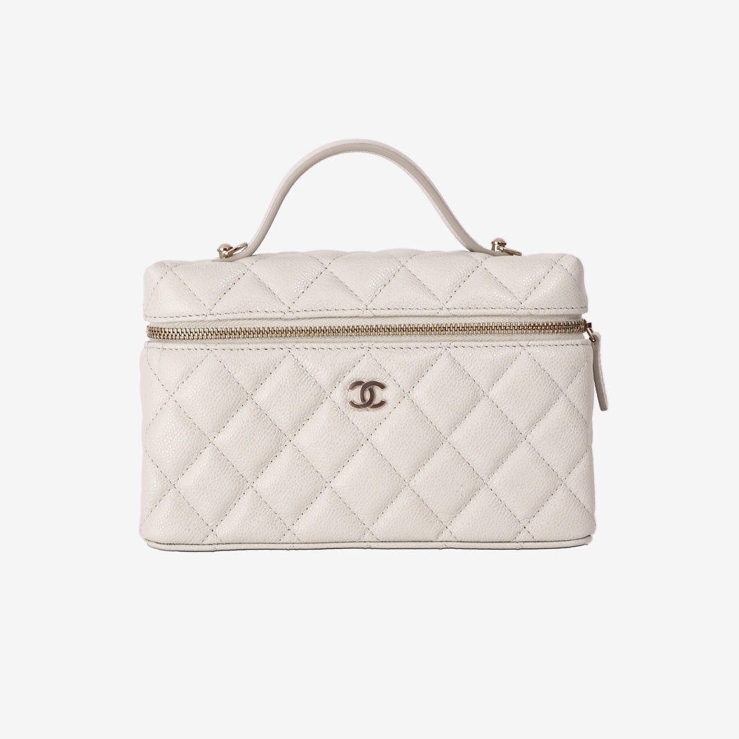 Chanel LP Vanity Case in Light Grey Caviar Leather with Light Gold Hardware