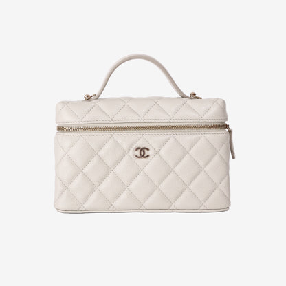 Chanel LP Vanity Case in Light Grey Caviar Leather with Light Gold Hardware
