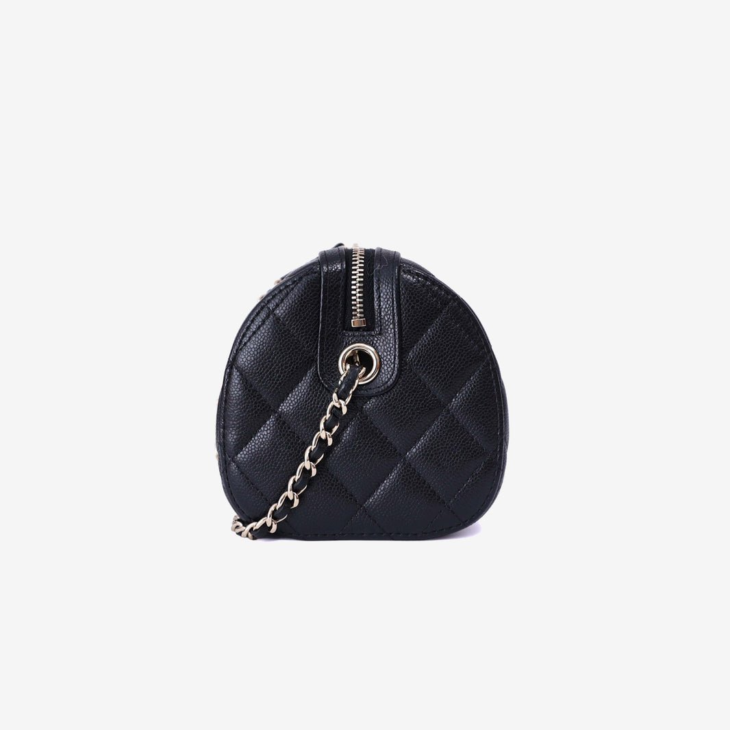 Chanel Classic Barrel Bag Mini in Black Caviar Leather with Gold Hardware side view