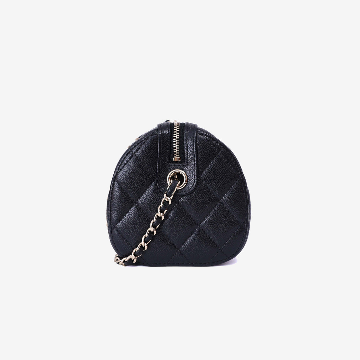Chanel Classic Barrel Bag Mini in Black Caviar Leather with Gold Hardware side view