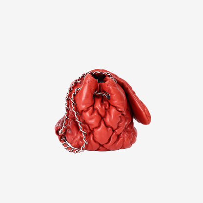 Chanel Bubble Accordion Flap Bag in Red Lambskin Leather with Silver Hardware