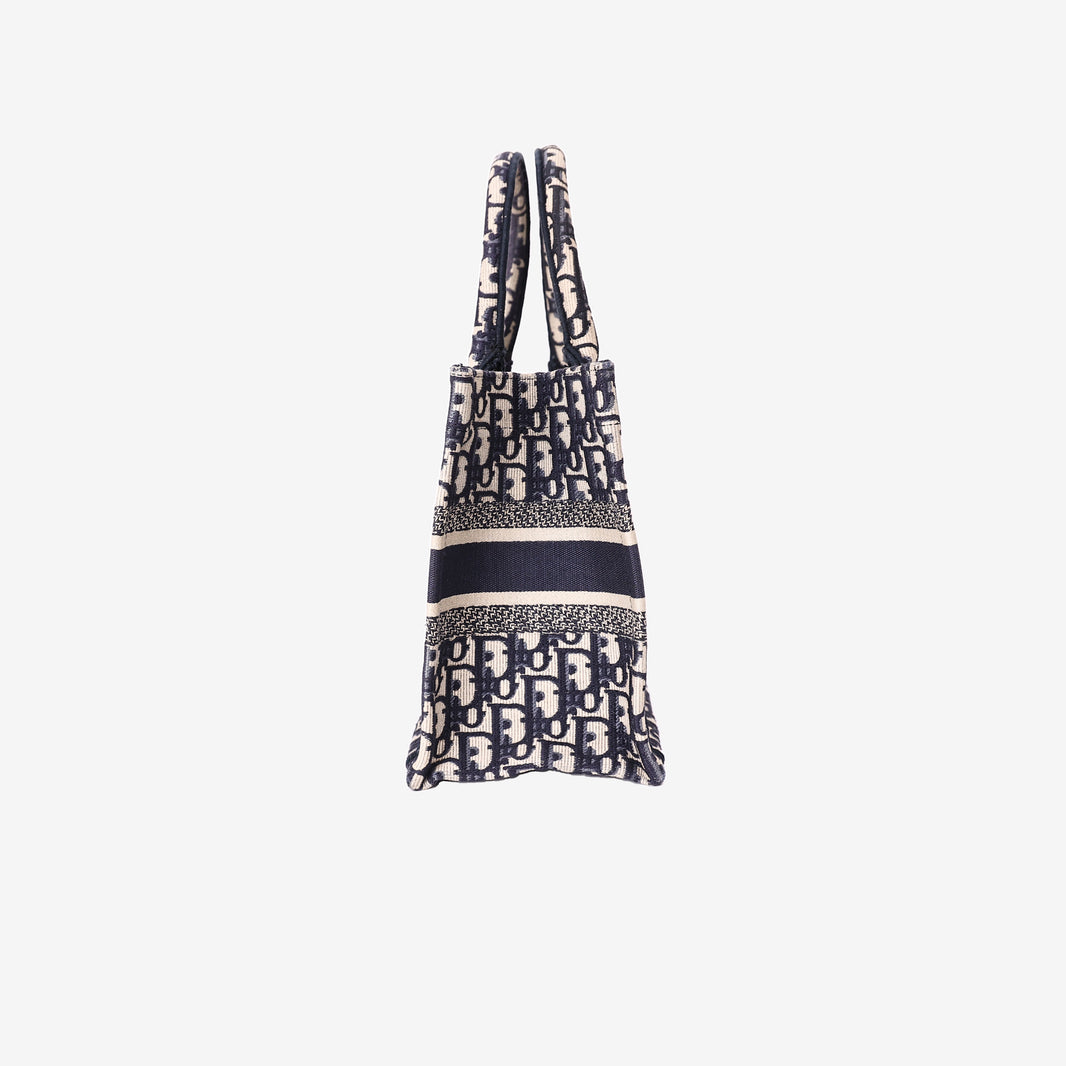 Dior Book Tote Small in Blue Oblique Canvas side view