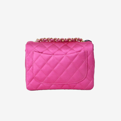 Chanel Satin Mini Classic Flap Bag in Fuchsia Pink with 24K Gold-Plated Hardware