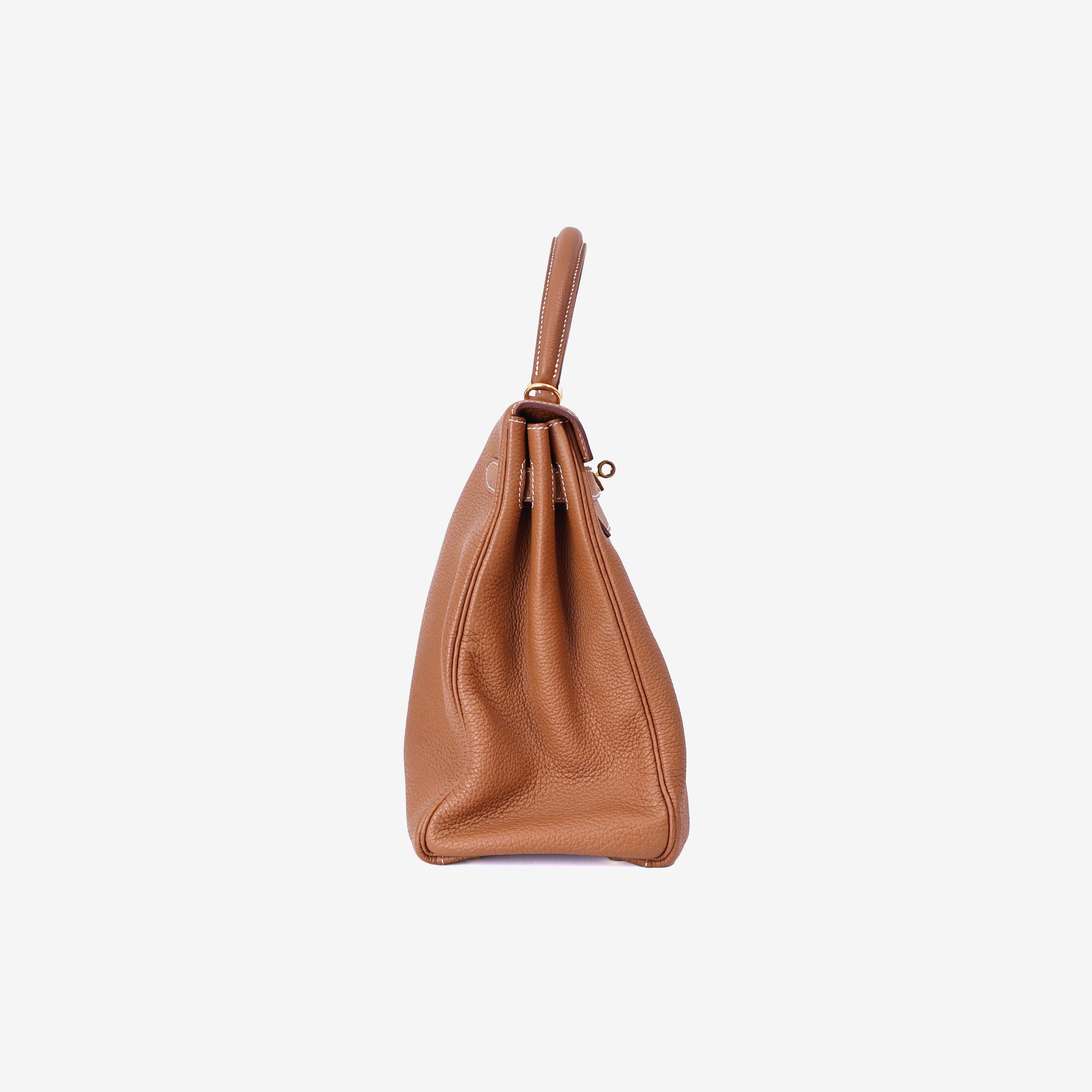 Hermès Kelly 35 in Gold Togo Leather with Palladium Hardware side view