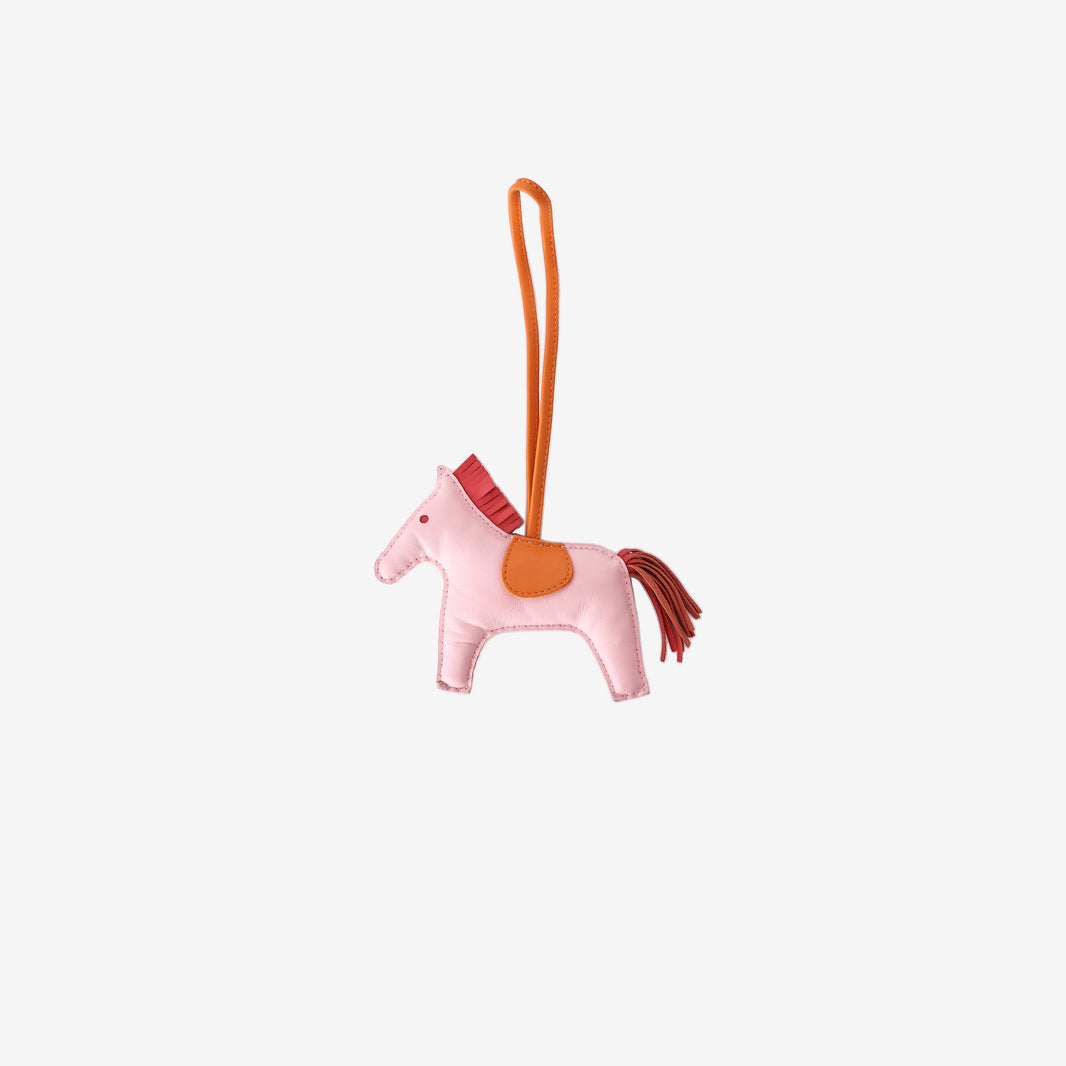 Hermès Rodeo GM Bag Charm in Rose Sakura Bougainvillea and Orange Milo Lambskin Leather