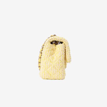Chanel Classic Flap Bag in Yellow Tweed Leather with Gold Hardware side view