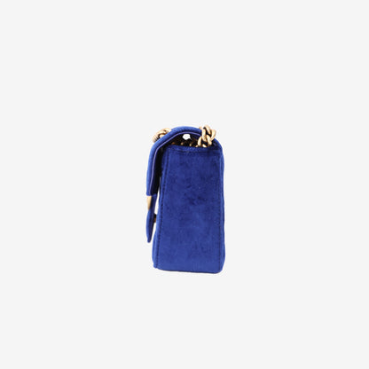Gucci Chevron Bag in Blue Velvet with Gold Hardware