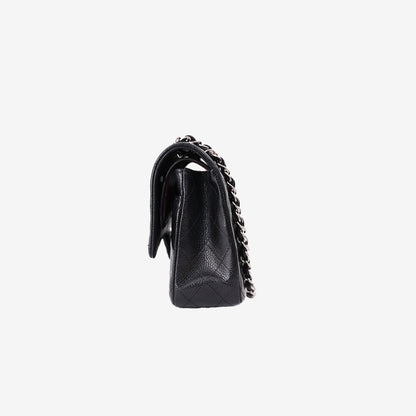 Chanel Medium Classic Double Flap Bag in Black Caviar Leather with Silver Hardware