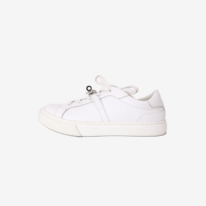 Hermès Day Sneakers in Blanc Calfskin Leather with Palladium-Plated Kelly Buckle (Size 39)