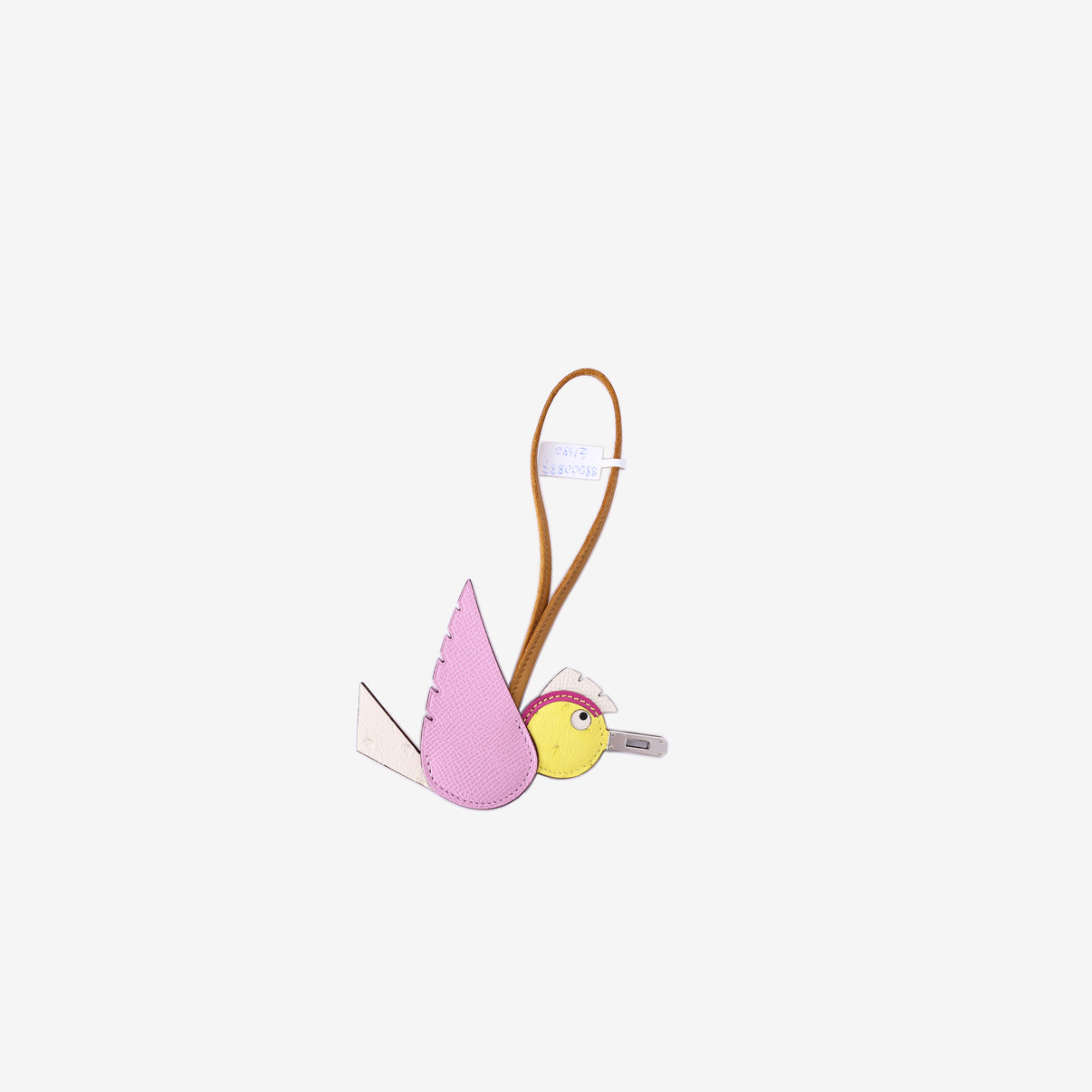 Hermès Birdy Charm in Mauve Sylvestre/Nata/Jaune Citron Ostrich Leather with Palladium Hardware side view