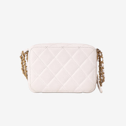 Chanel Twist Your Buttons Clutch with Chain in White Caviar Leather with Gold Hardware