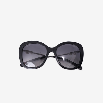 Chanel CH5339H Sunglasses in Black Acetate with Silver-Tone CC/Imitation Pearl Temples