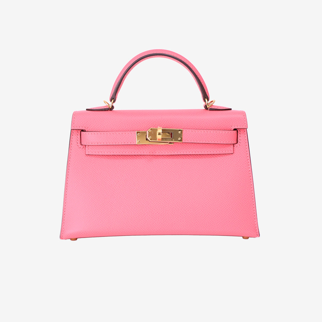 Hermès Mini Kelly 20 in Rose Azalée Epsom Leather with Gold Hardware front view