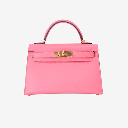 Hermès Mini Kelly 20 in Rose Azalée Epsom Leather with Gold Hardware front view