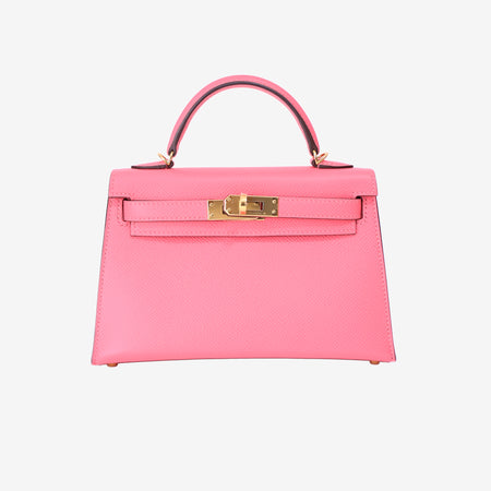 Hermès Mini Kelly 20 in Rose Azalée Epsom Leather with Gold Hardware front view