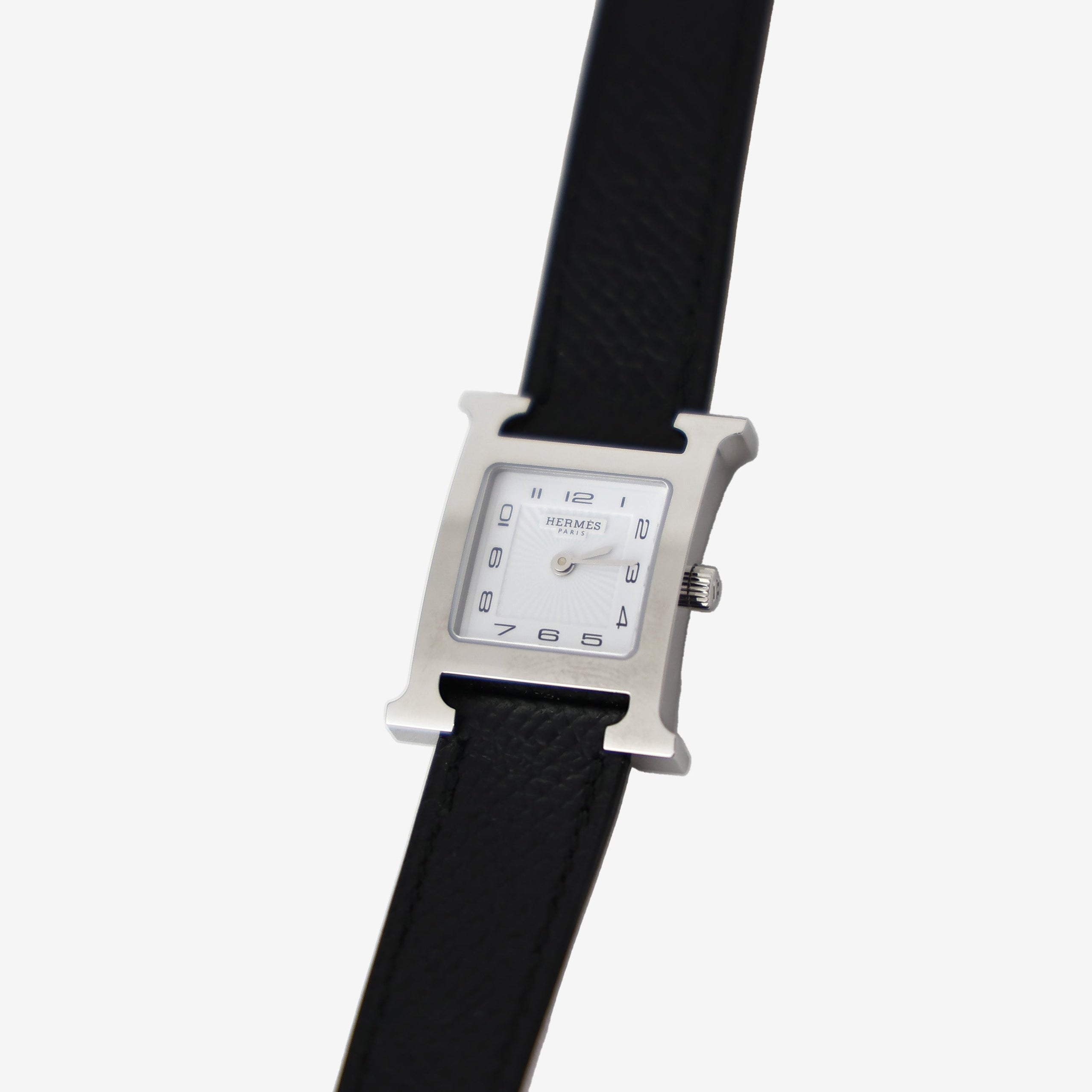 Hermès Heure H Watch in Noir Calfskin Leather detail view