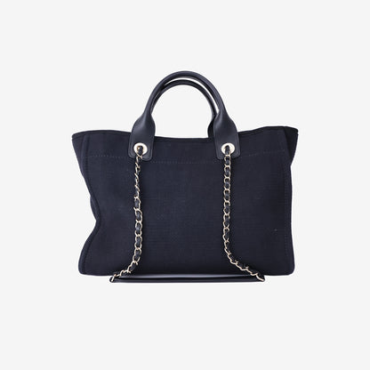 Chanel Deauville Shopping Tote in Black Canvas with Gold Hardware