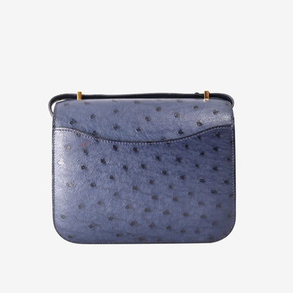 Hermès Constance 18 in Blue Ostrich Leather with Gold-Plated Hardware