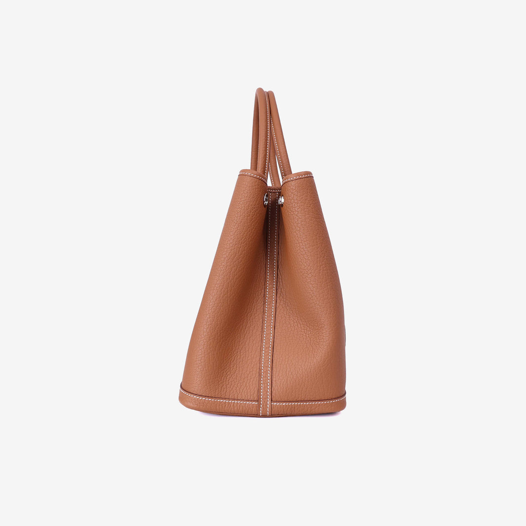 Hermès Garden Party 36 in Gold Negonda Leather with Palladium Hardware side view