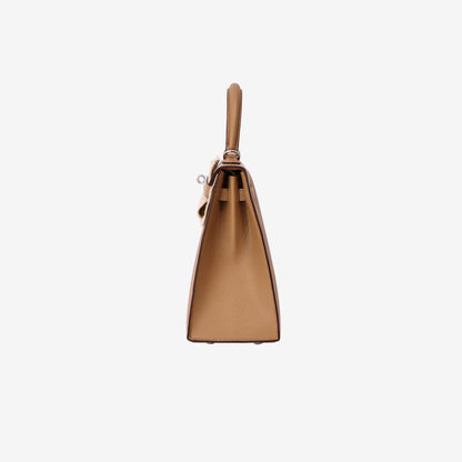 Hermès Kelly 25 in Biscuit Epsom Leather with Palladium Hardware side view