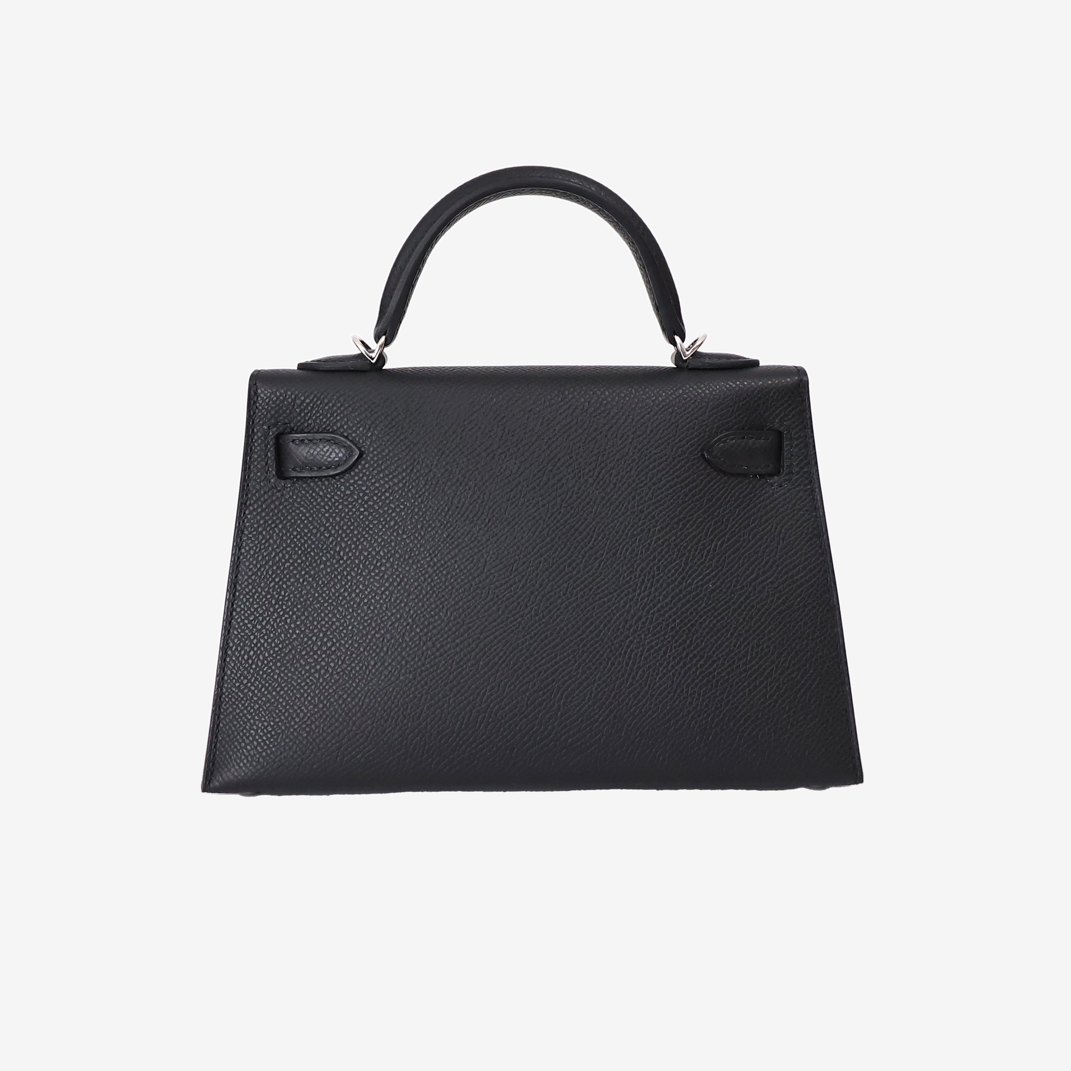 Hermès Mini Kelly 20 in Noir Epsom Leather with Palladium Hardware back view