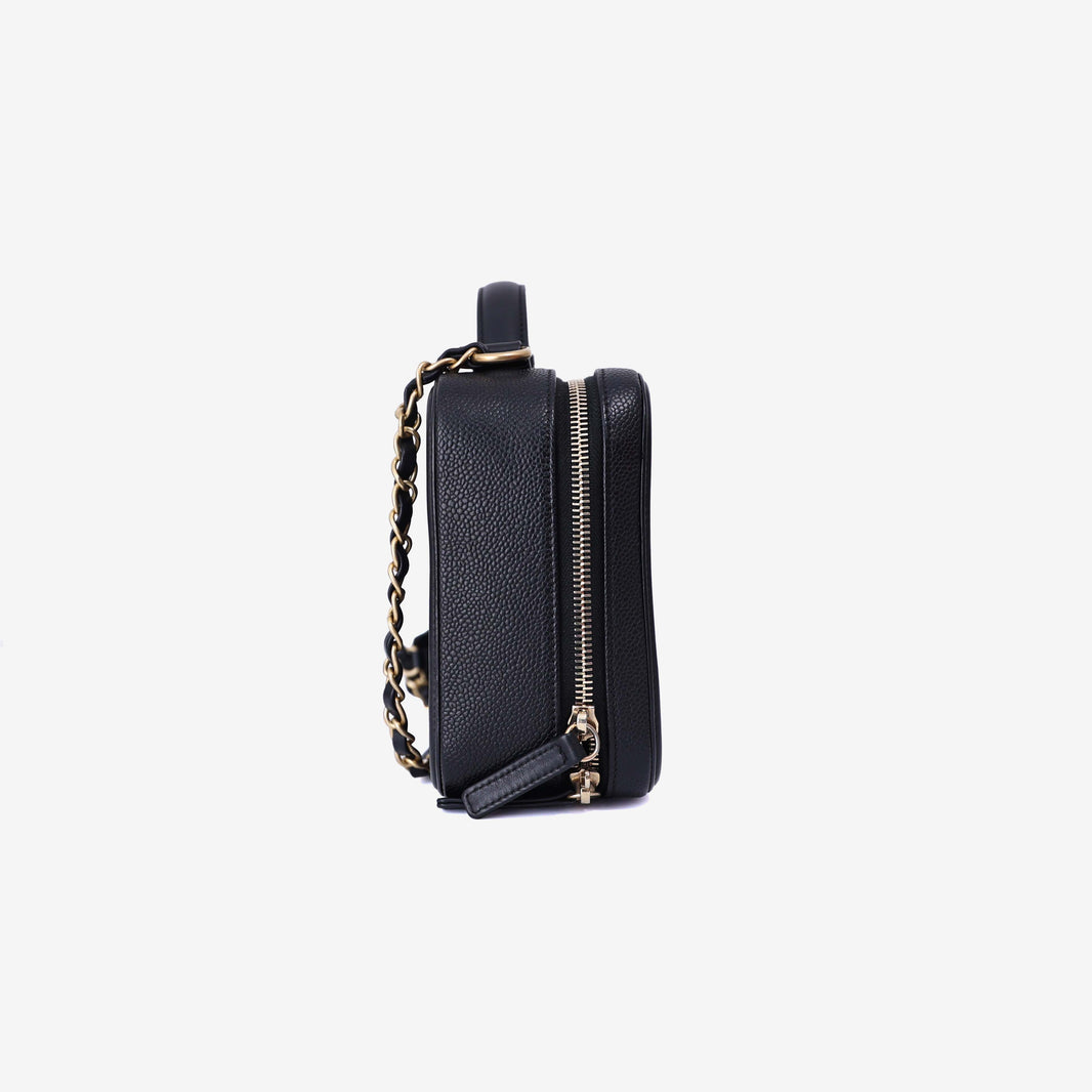 Chanel Filigree Mini Vanity Case in Noir Calfskin Leather with Gold Hardware side view