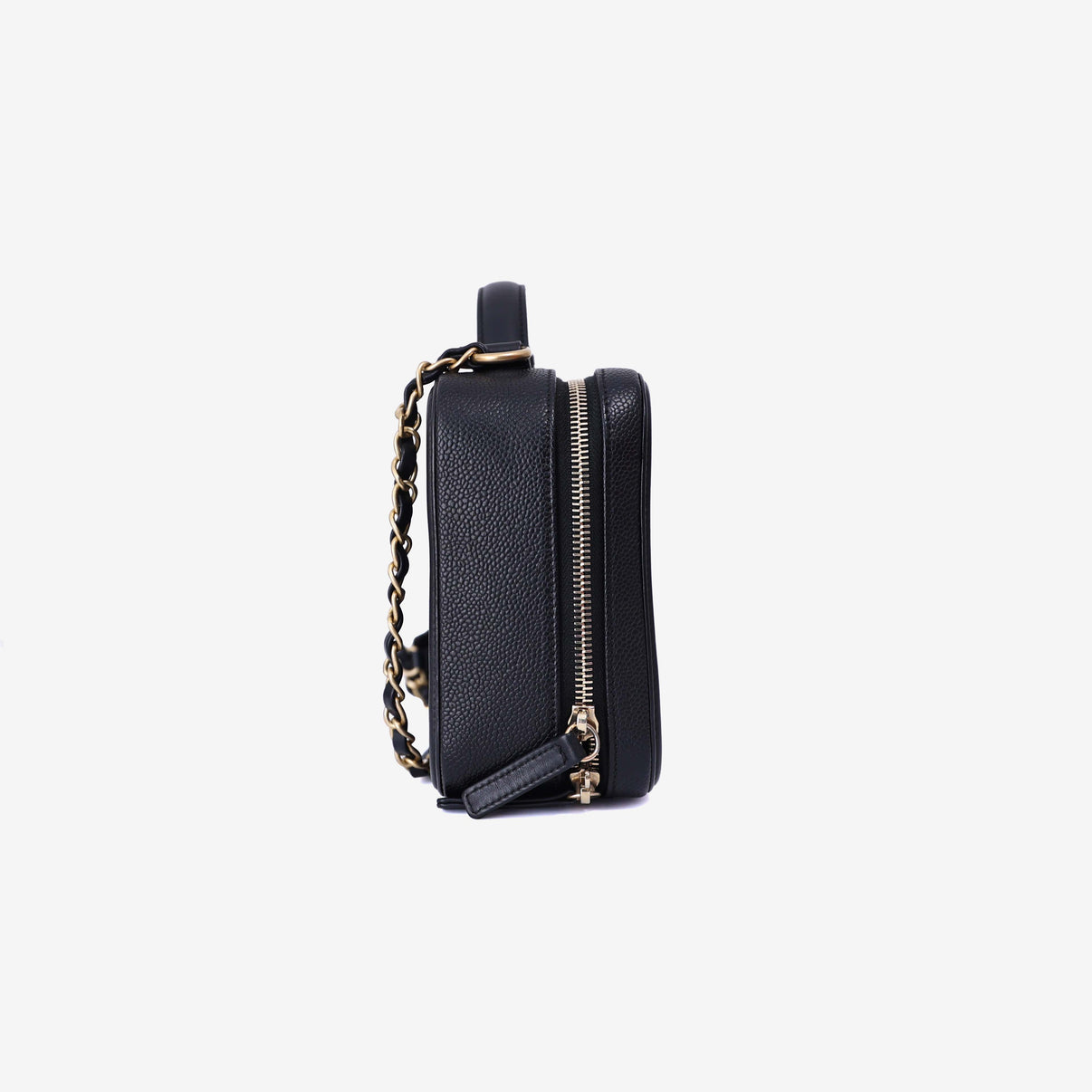 Chanel Filigree Mini Vanity Case in Noir Calfskin Leather with Gold Hardware side view