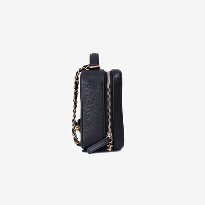 Chanel Filigree Mini Vanity Case in Noir Calfskin Leather with Gold Hardware side view
