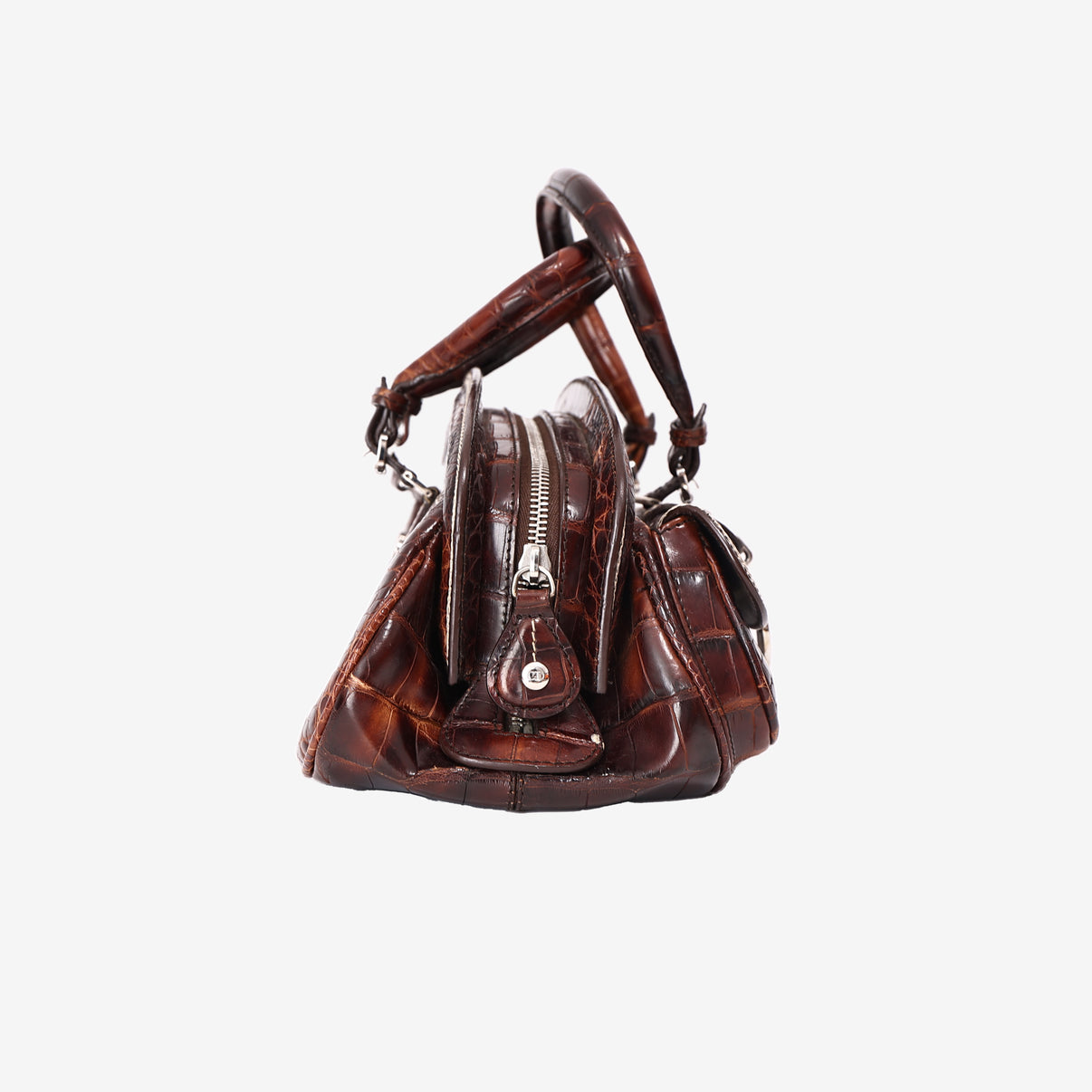Christian Dior Detective Satchel Medium in Brown Crocodile Leather with Palladium Hardware side view