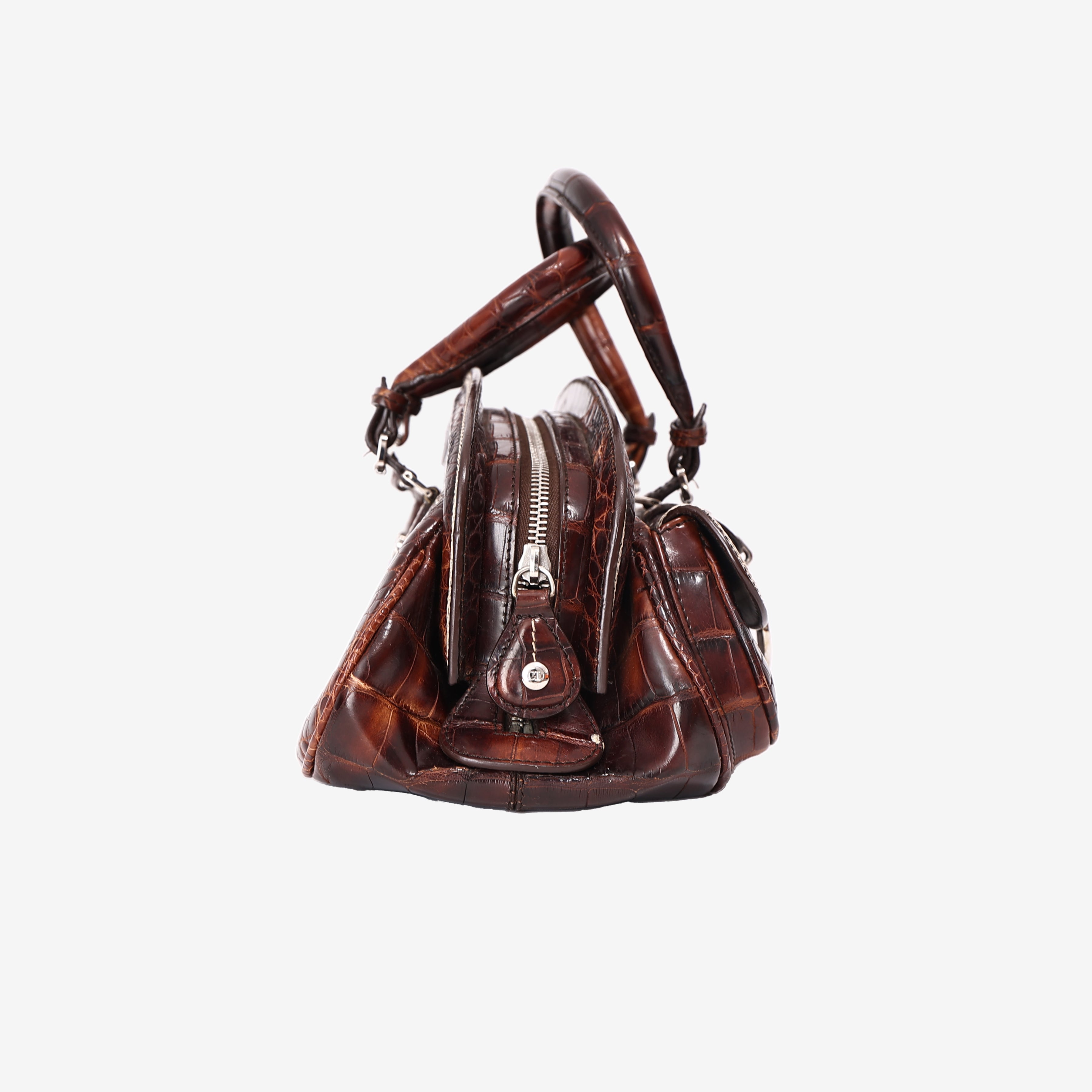 Christian Dior Detective Satchel Medium in Brown Crocodile Leather with Palladium Hardware side view