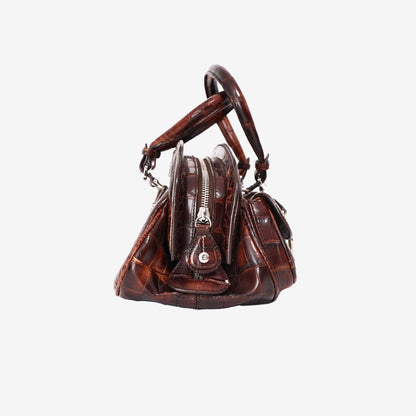 Christian Dior Detective Satchel Medium in Brown Crocodile Leather with Palladium Hardware side view