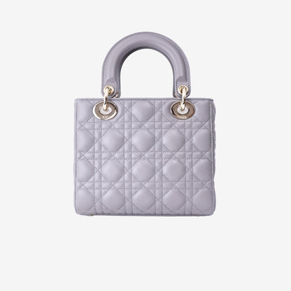 Dior Lady Dior Small in Grey Lambskin Leather with Gold Hardware