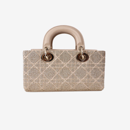 Dior D-Joy Bag in Beige Raffia with Cannage Motif and Gold Hardware