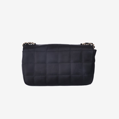 Chanel Silk Check Mini Classic Flap Chain Bag in Black with Gold Hardware