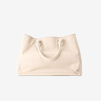 Versace Collection Leather Panel Tote Bag in Cream/Off-White Leather with Gold Hardware