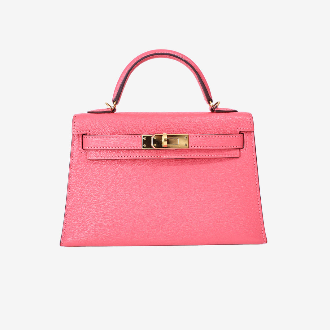 Hermès Mini Kelly 20 in Rose Lipstick Chevre Leather with Gold Hardware front view