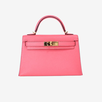 Hermès Mini Kelly 20 in Rose Lipstick Chevre Leather with Gold Hardware front view