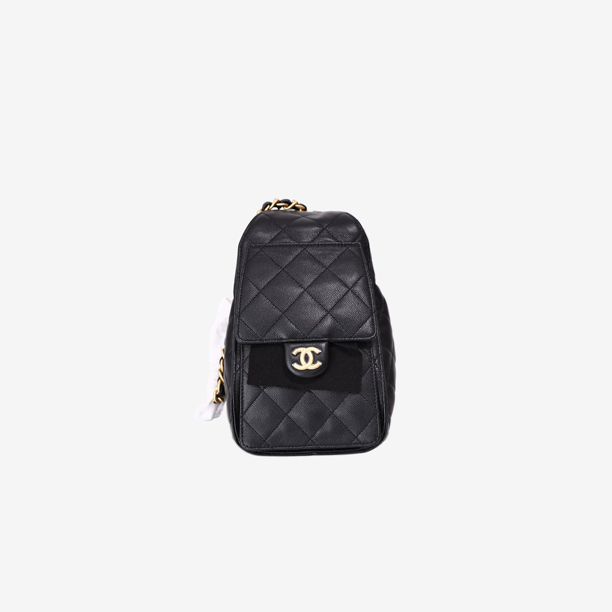 Chanel 25 Small in Black Caviar Leather with Gold Hardware side view