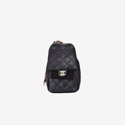 Chanel 25 Small in Black Caviar Leather with Gold Hardware side view
