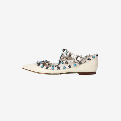 Valentino Garavani Rockstud Spike Flats in White Patent Leather (Size 38)