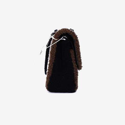 Chanel Classic Medium Double Flap Bag in Tri-Color Shearling with Silver Hardware