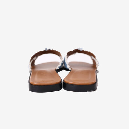 Hermès Oran Sandals in Bleu Clair Maxi Fringed Denim (Size 39)