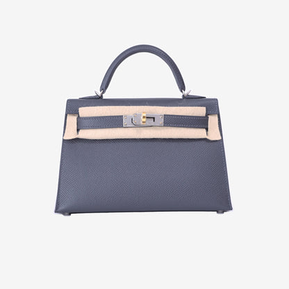 Hermès Mini Kelly 20 in Ardoise Epsom Leather Electrum Hardware front view