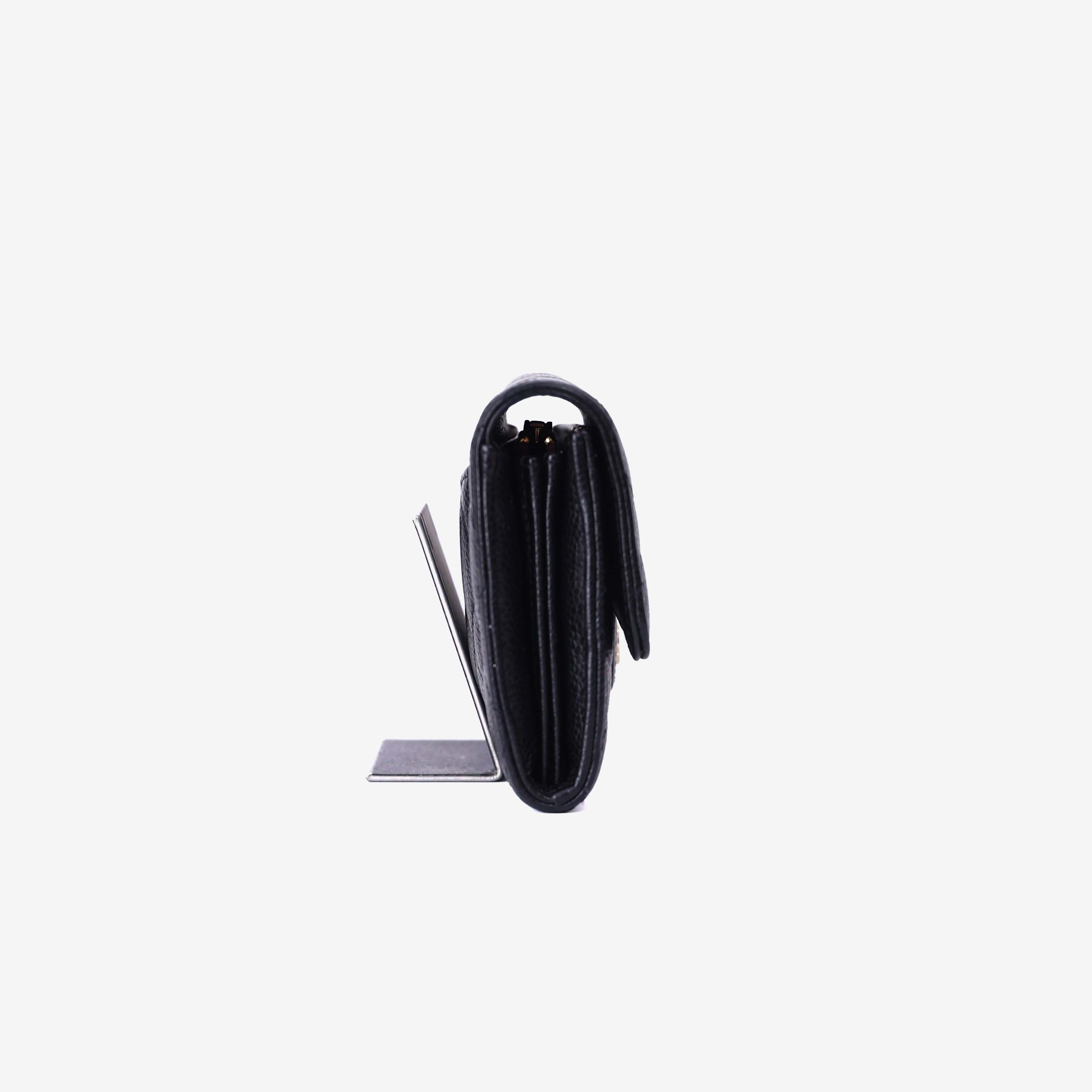 Chanel Classic Long Flap Wallet in Black Caviar Leather with Gold Hardware side view