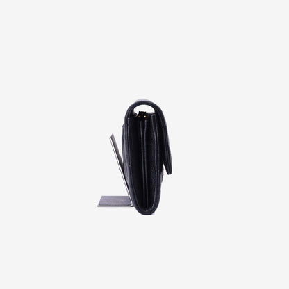 Chanel Classic Long Flap Wallet in Black Caviar Leather with Gold Hardware side view