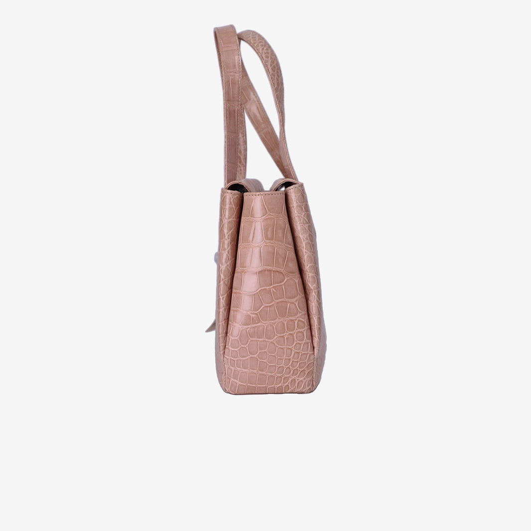 Chanel Vintage Alligator Shopping Bag in Light Pink Shiny Alligator Leather with Silver Hardware side view